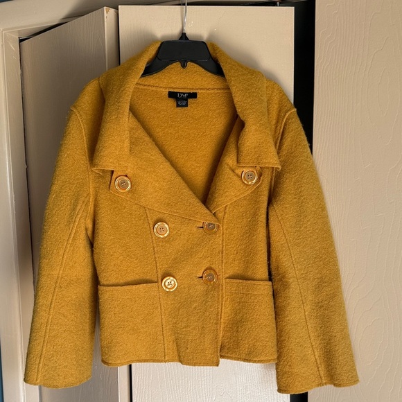Wool Yellow Gold Double-Breasted Pea Coat - Picture 2 of 6
